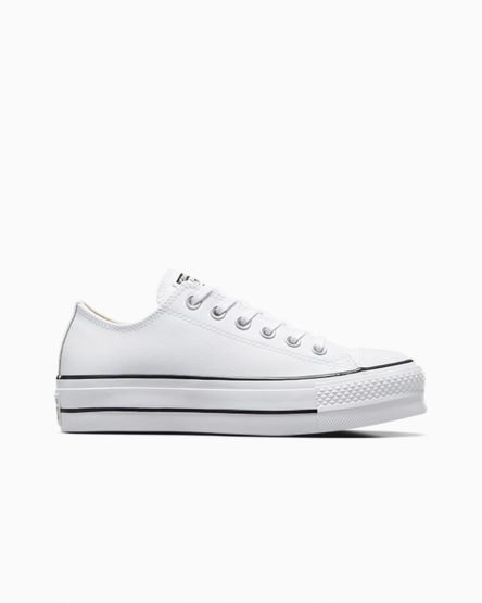 Sapatos Plataforma Converse Chuck Taylor All Star Lift Couro Cano Baixo Feminino Branco Pretas Branco | PT W0TP087